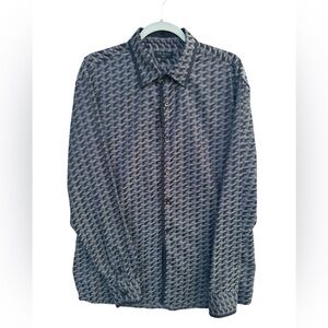 DE-NIKO Men's Black and Gray Geometric Button Down Shirt size xl